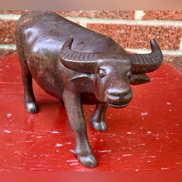 Vintage Artisan Hand Carved Thai Hardwood Antique Bull Ox Steer Figurine - Picture 11 of 16